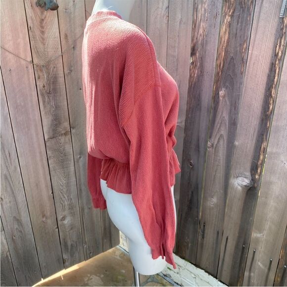 Zara Basic Ruffle Gathered Top Coral Pink Size M - Picture 7 of 7